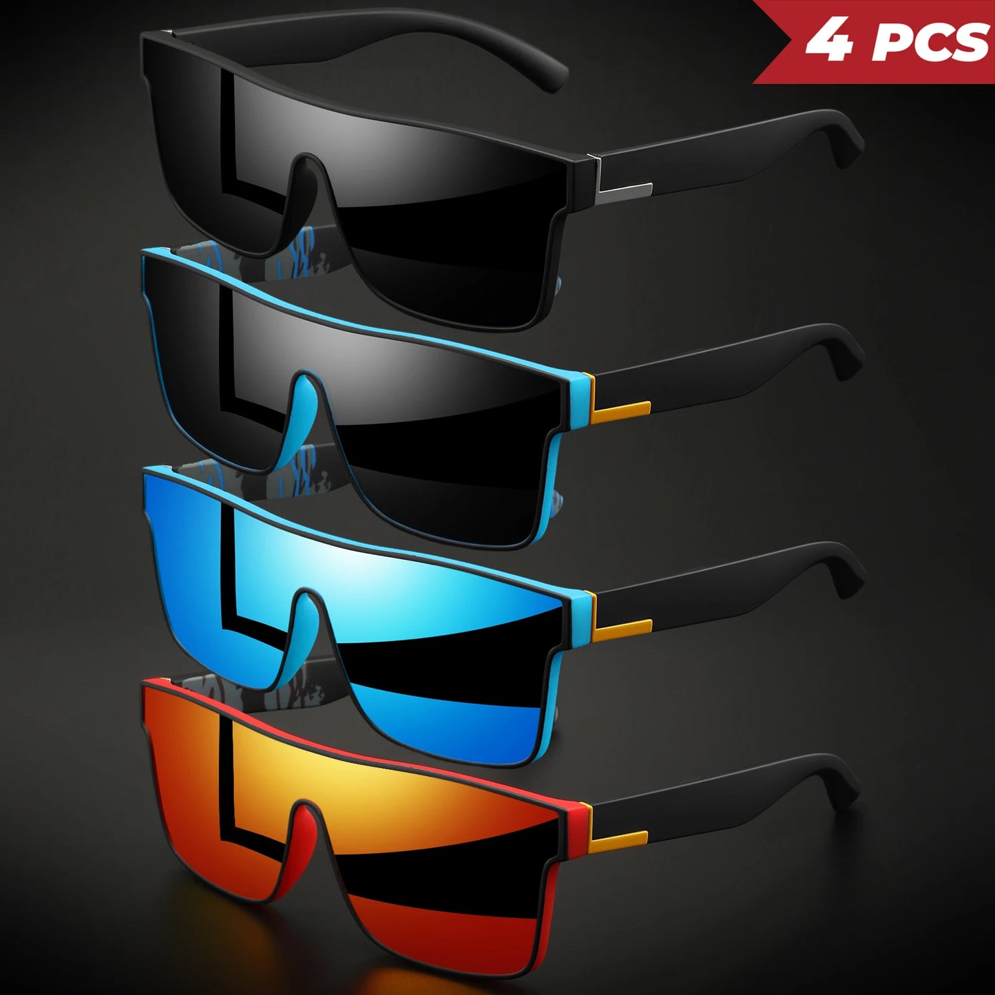 4PCS Classic Colorful Square Sports Sunglasses