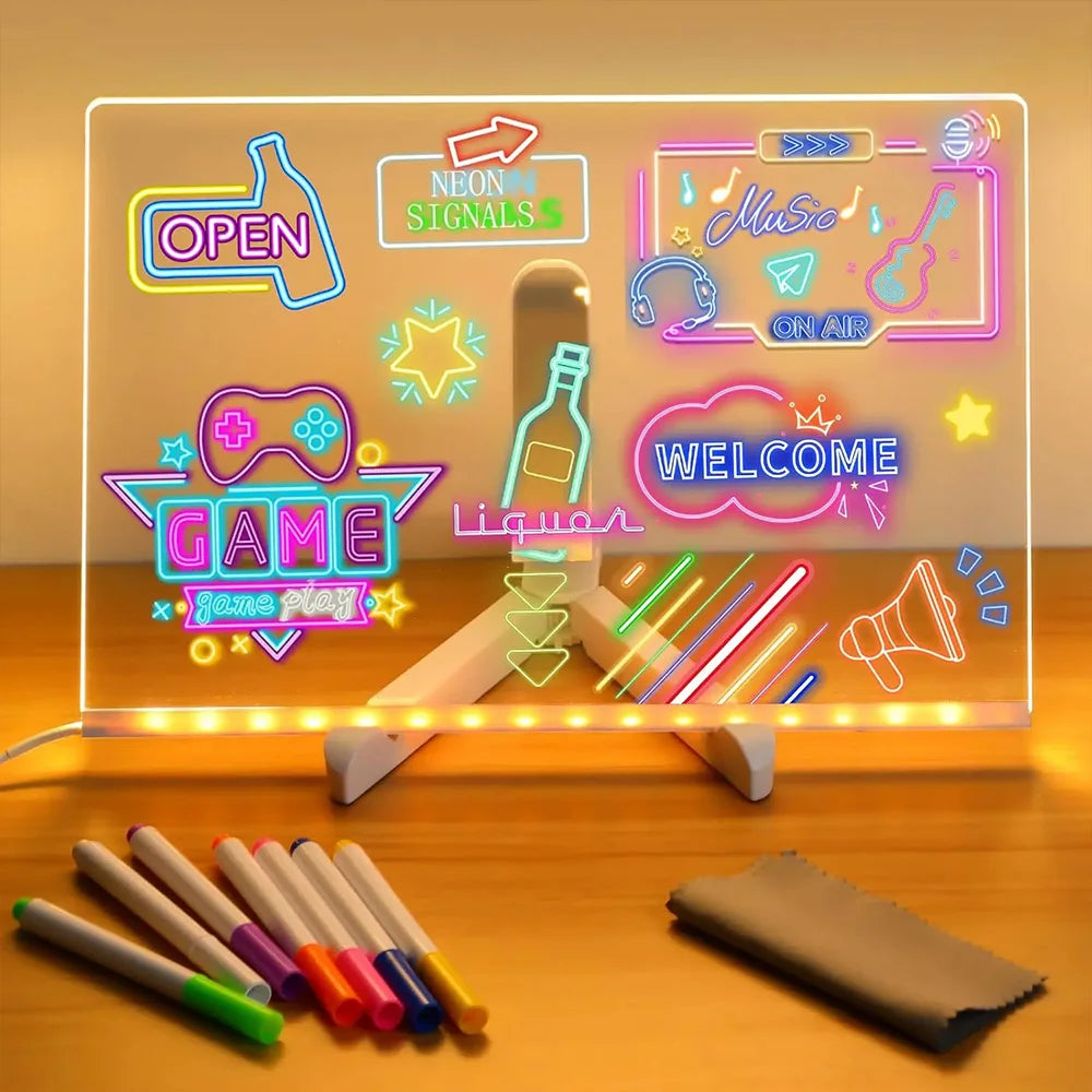 LED Note Board DIY Acrylic Night Light 7 Pens Drawing Board