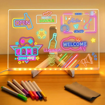 LED Note Board DIY Acrylic Night Light 7 Pens Drawing Board