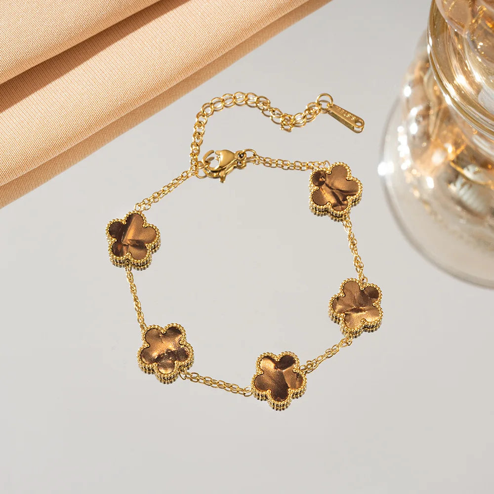Adjustable Gold-Plated Stainless Steel Plant Flower Bracelet