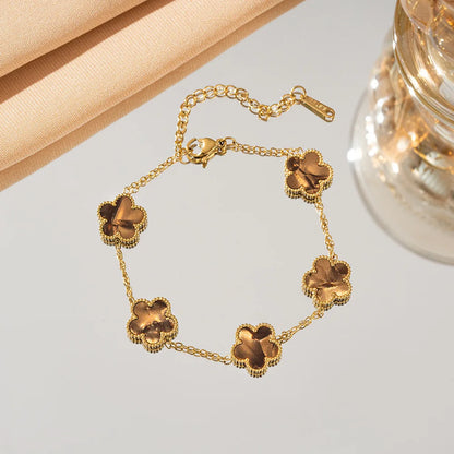 Adjustable Gold-Plated Stainless Steel Plant Flower Bracelet