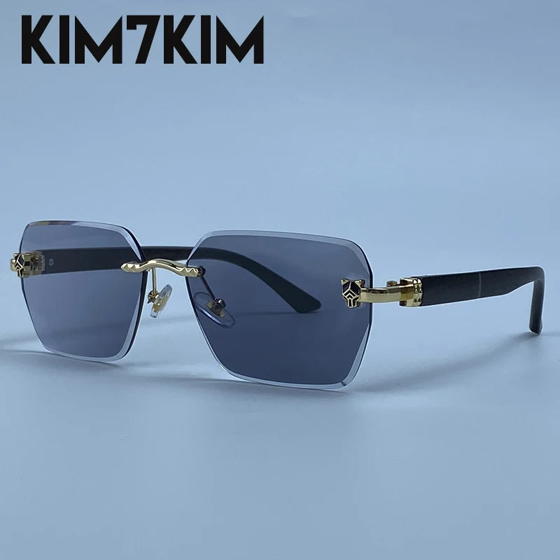 Square Rimless Photochromic Sunglasses Men Vintage