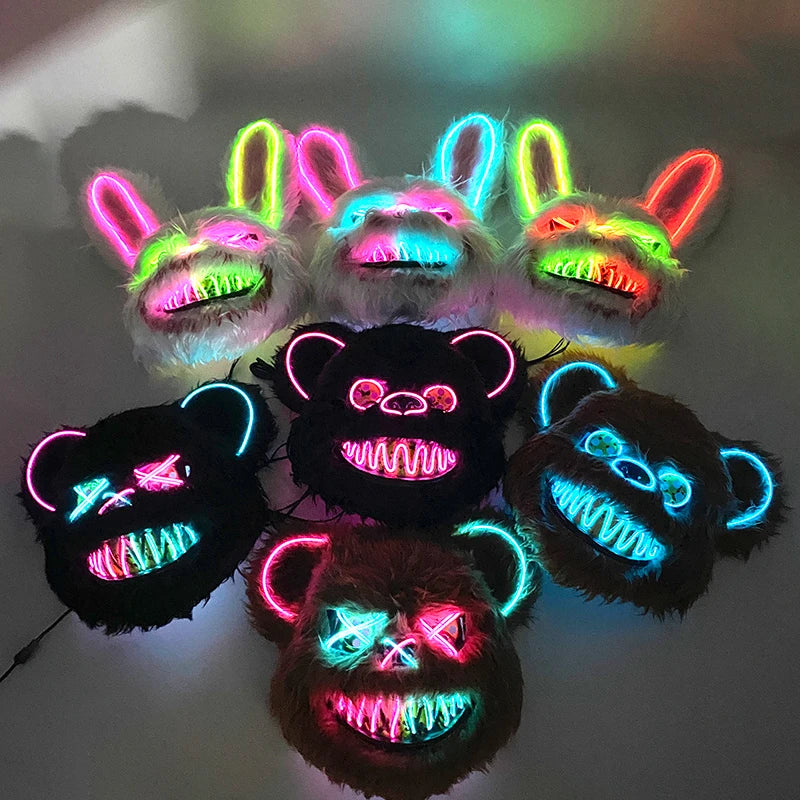 LED Bloody Rabbit Mask Glowing Killer Black Bear Mask Halloween