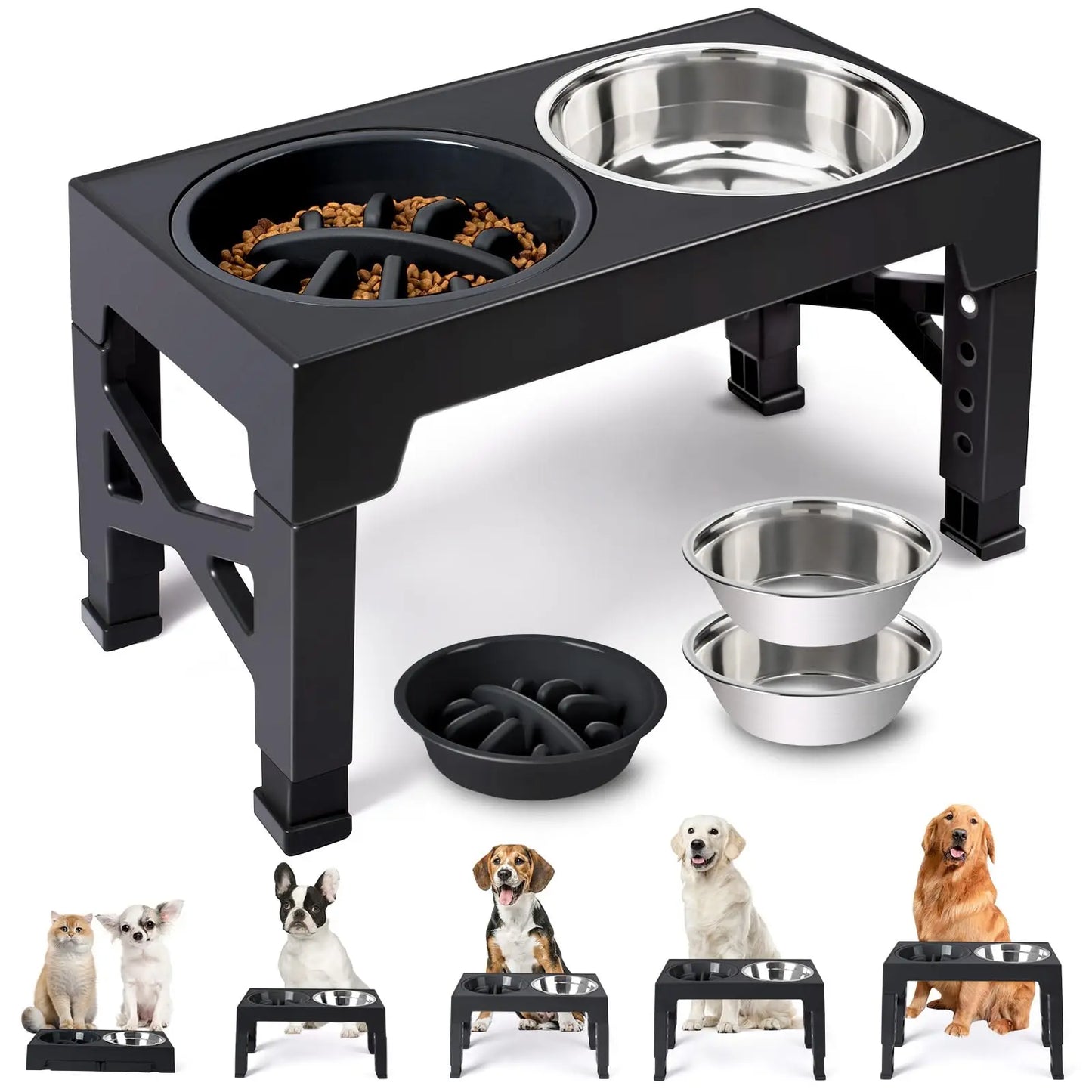 Elevated Dog Feeder Bowls Adjustable Raised Stand