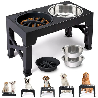 Elevated Dog Feeder Bowls Adjustable Raised Stand