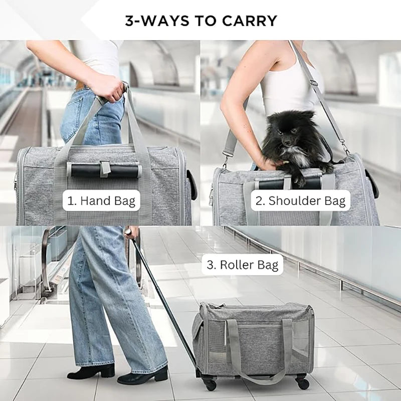 Pet Carrier with Wheels for Dogs Rolling Pet Carrier