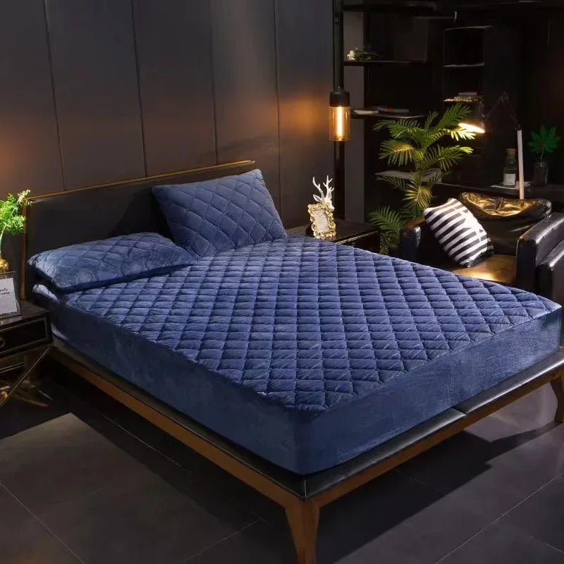 Crystal Velvet Thicken Quilted Mattress Cover Pillowcase
