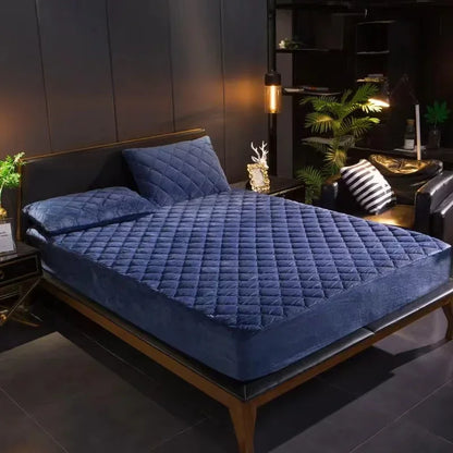 Crystal Velvet Thicken Quilted Mattress Cover Pillowcase