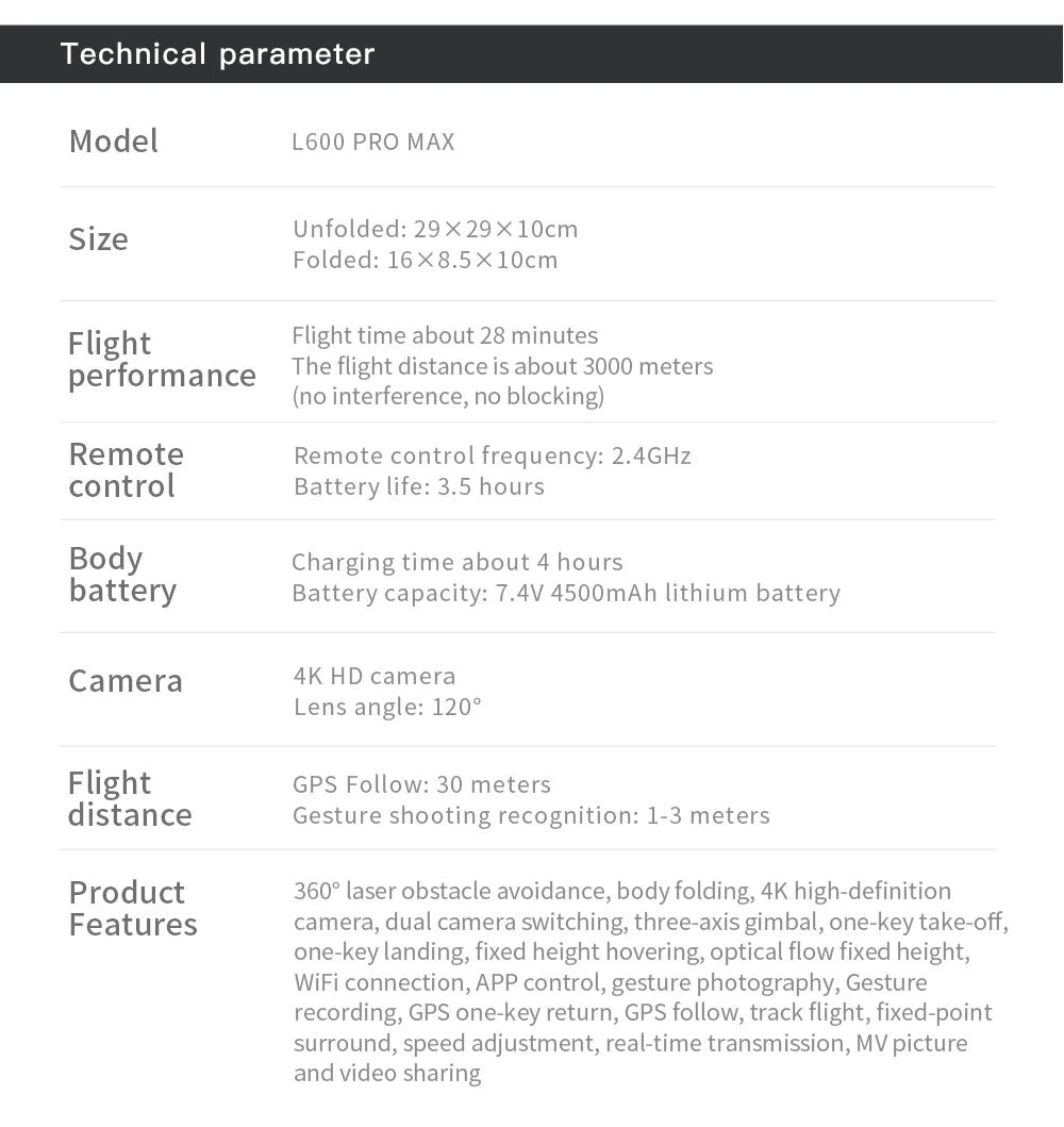 New L600 PRO MAX/PRO GPS Drone 5KM 4K Professional