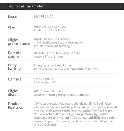 New L600 PRO MAX/PRO GPS Drone 5KM 4K Professional