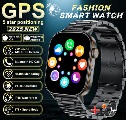 New For Android iOS Outdoor GPS Smart Watch Men 2.01" HD AMOLED