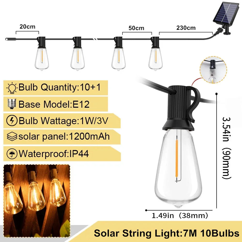 LED ST38 Solar String Lights for Outside, USB & Solar Dual Charging