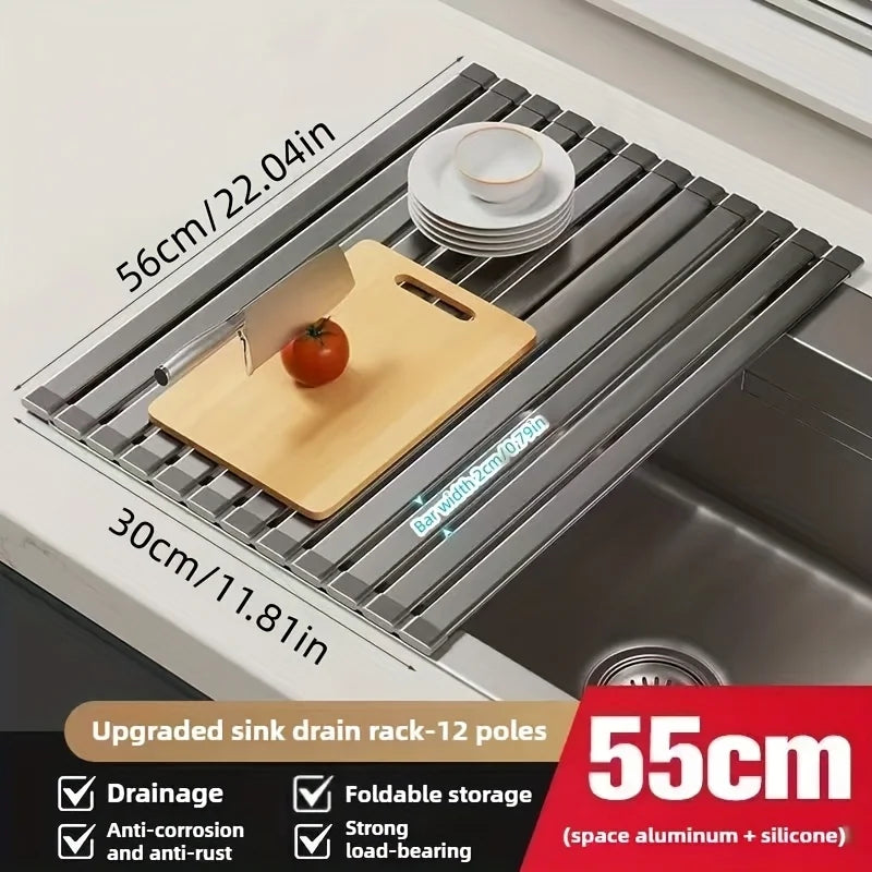 Foldable Heavy Duty Roll-Up Dish Drainer - Space Saving