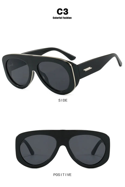 Vintage thick frame stripe oval sunglasses for women