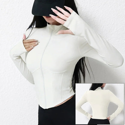 Cloud Hide Front Zipper Sports Jacket for Woman Long Sleeve
