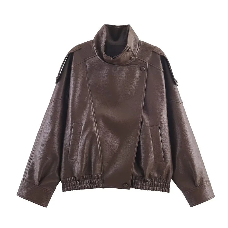 Women's Jacket Fall New Black Long Sleeve Pebble Faux