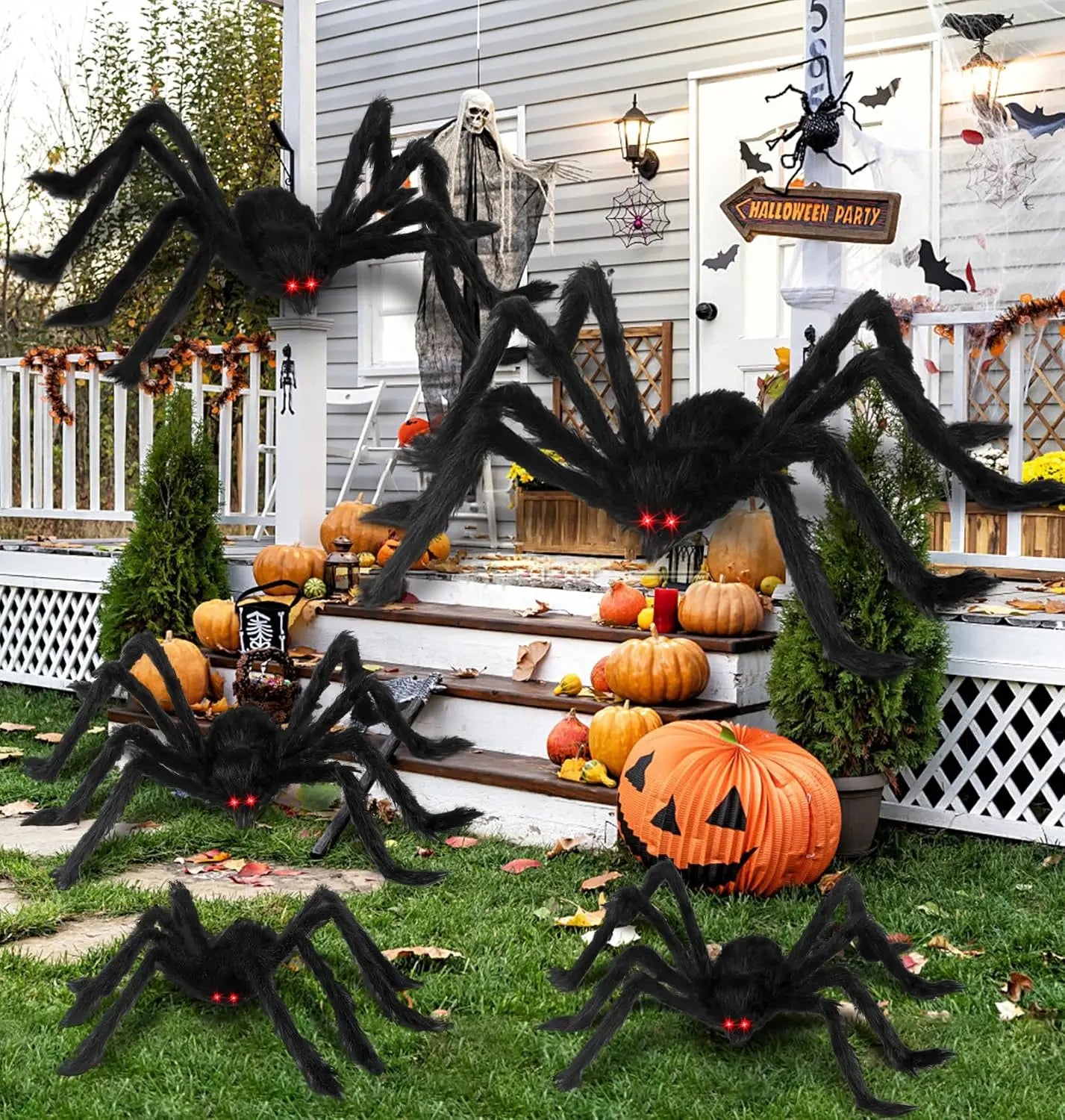 Giant Black Plush Spider Halloween Decoration Props