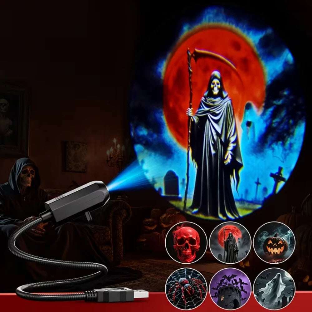 USB Halloween Projector Light 6 Patterns Mini LED Spooky