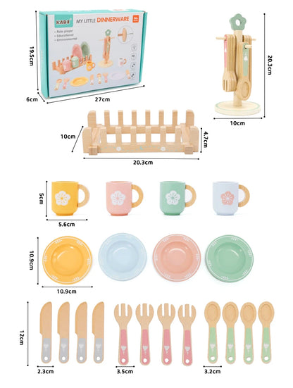Wooden Kitchen Pretend Play Set Montessori Simulation Plates