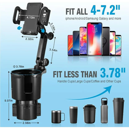 2-in-1 Cup Holder Phone Mount – 360° Rotatable Long Arm Expander