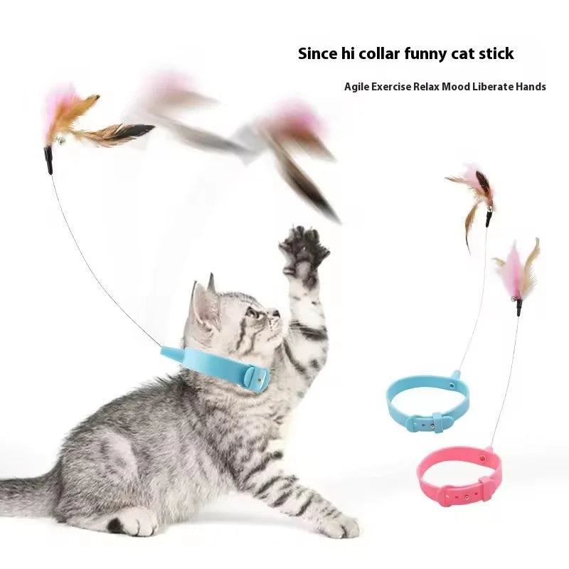 360 Degree Rotating Cat Teaser Wand with Feather Bell Wire