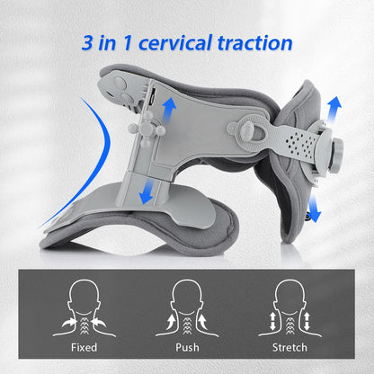 3 in 1 Neck Cervical Traction Electric Heating Spine Stretcher Support Collar Home