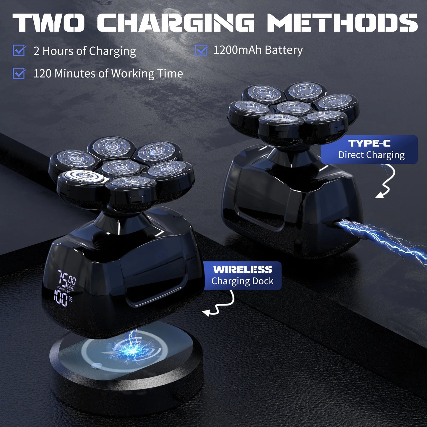 Electric Shaver for Men 7D Magnetic Floating Wet/Dry Head Razor