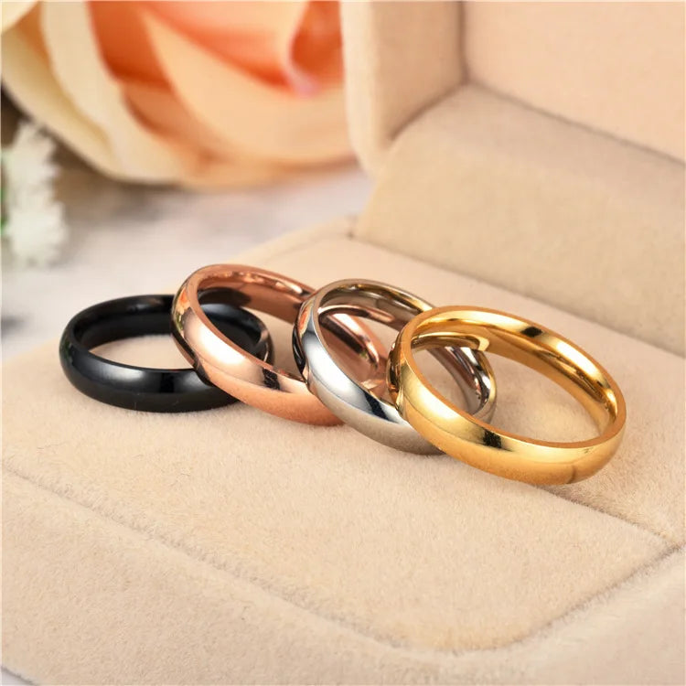 Simple 4mm 6mm Titanium Ring Women Men Prevent Allergy