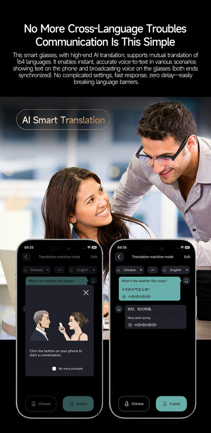 New Business Style Smart Glasses W100D Bluetooth Call AI