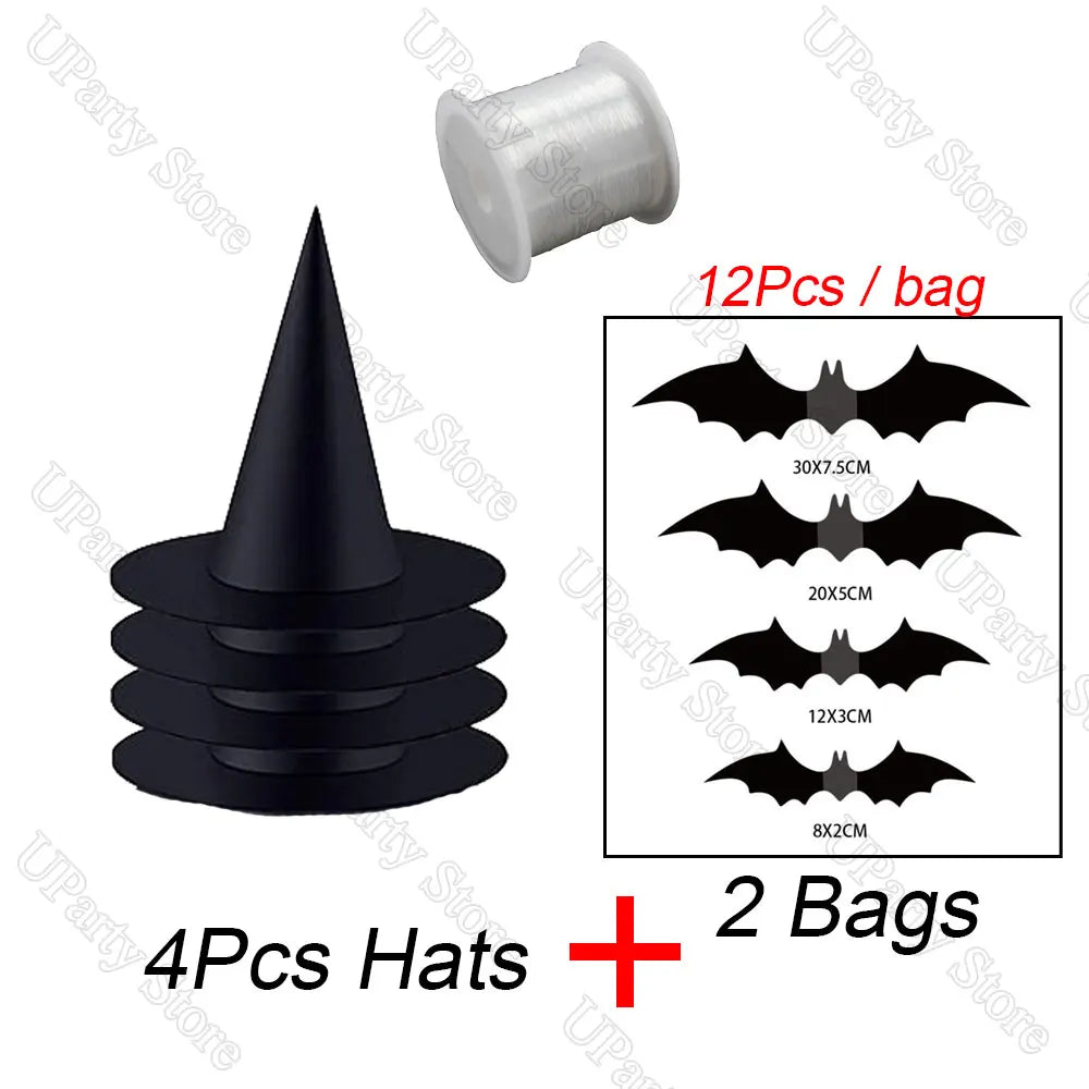 Halloween Black Witches Hats with Rope Hanging Wizard