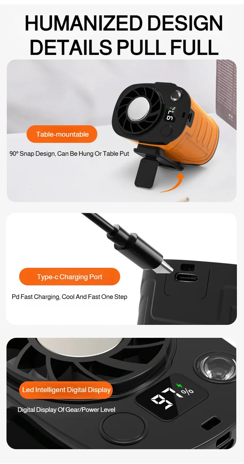 USB Rechargeable Waist-mounted Fan with Strong Light Turbine
