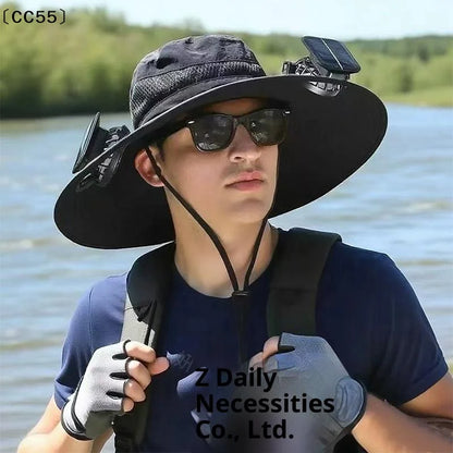 Large Size Quick Dry Bucket Hat With Solar Powered Fan USB Charging