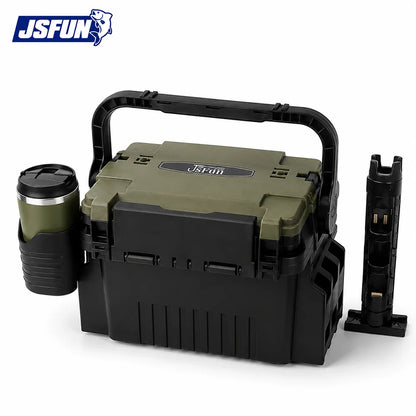 JSFUN Fishing Tackle Box Organizer with Rod Holders