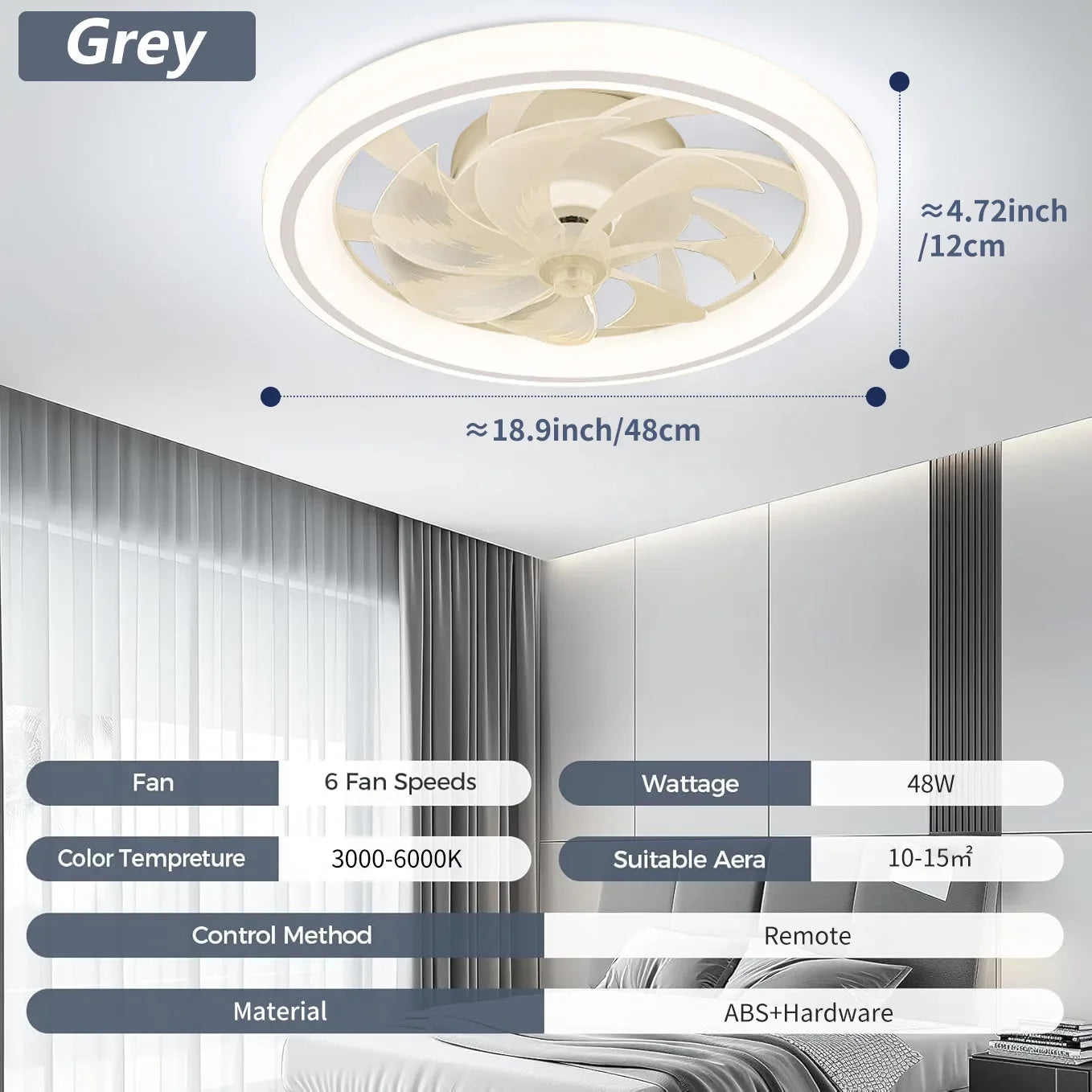 Modern Thin Ceiling Fan Light, White Silent Ceiling Fan