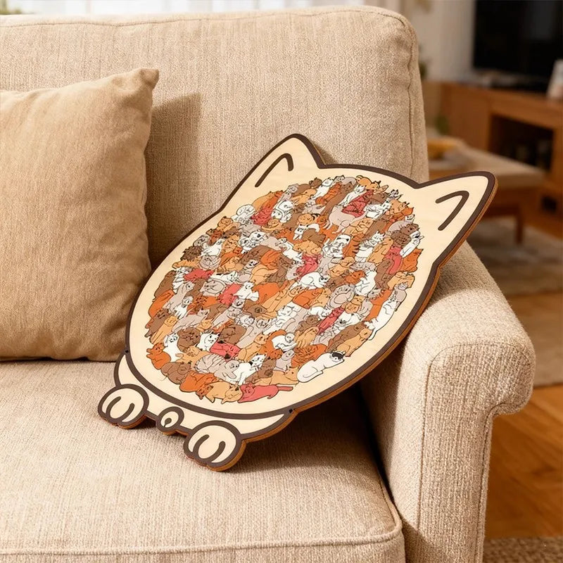 Colored Cat Shaped Wooden Jigsaw Puzzle, Cats Shaped