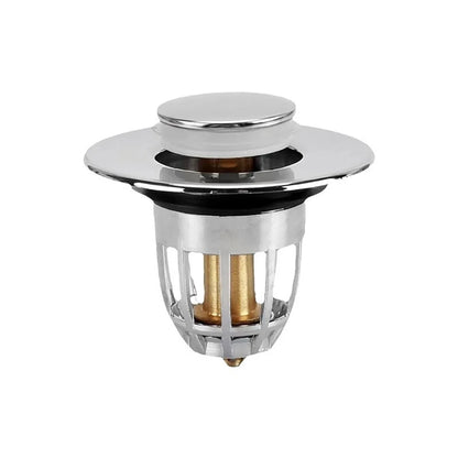 Rebound drain plug filter basin pop-up chrome sink