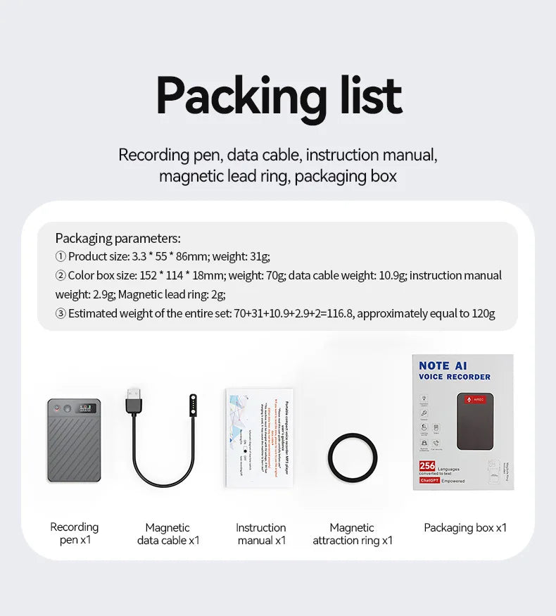 AI Digital Voice Recorders Pen 256GB 256 languages Real-time