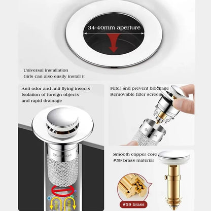 Long Pop-Up Sink Drains Filter Bathroom Press Bounce Basin