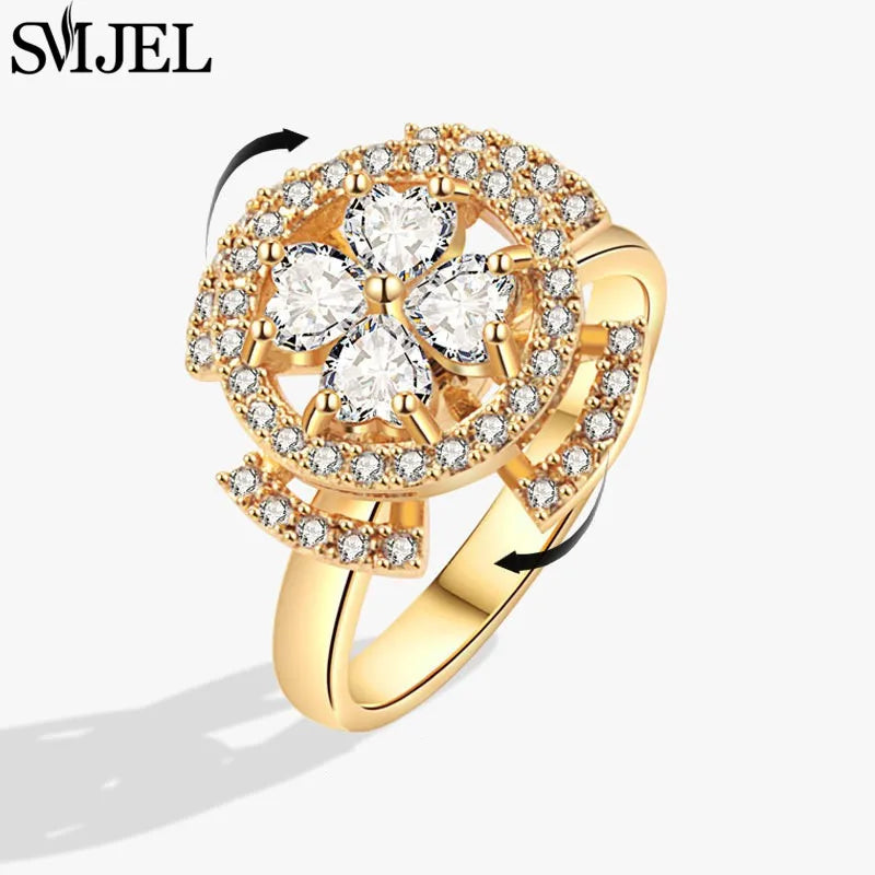 Luxury Crystal Anxiety Relief Spinning Fidget Rings for Women