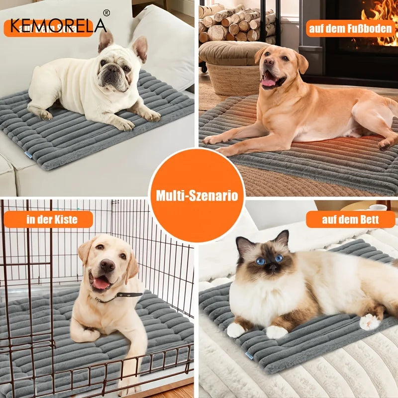 Extra Large Dog Bed Mat Soft Non-Slip Striped Plush