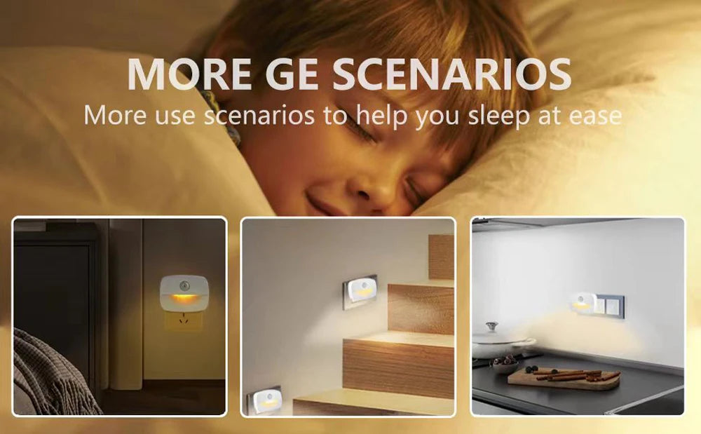 LED Night Light Motion Sensor EU Plug Lamp Nightlights