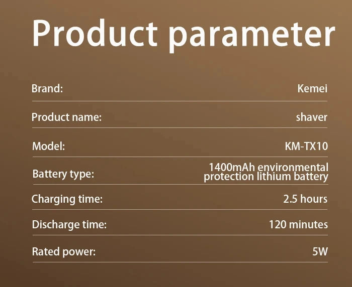 Kemei KM-TX10 USB Charging Electric Shaver For Men