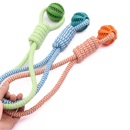 Pet Tooth Cleaning Pet Ball Toy with Rope Rubber Leaking Balls
