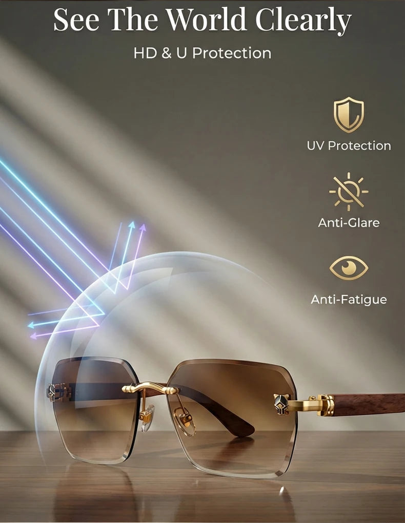 Square Rimless Photochromic Sunglasses Men Vintage