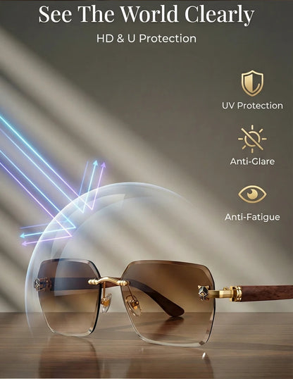 Square Rimless Photochromic Sunglasses Men Vintage