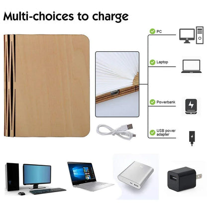 3D Wooden Foldable LED Book Night Light 3 / 5 Lighting Colors