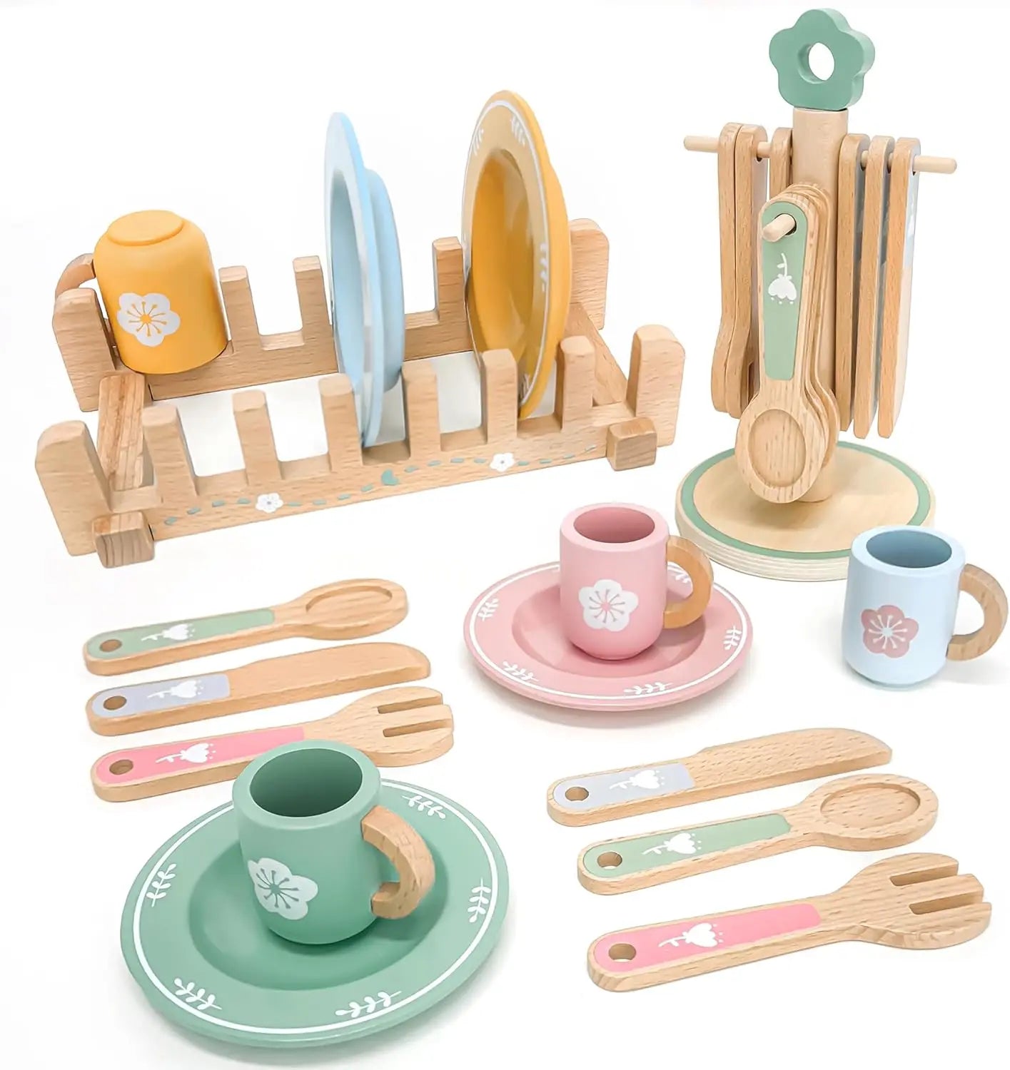 Wooden Kitchen Pretend Play Set Montessori Simulation Plates
