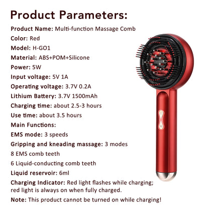 Electric Massage Comb Vibration Red Light Therapy Hair Growth