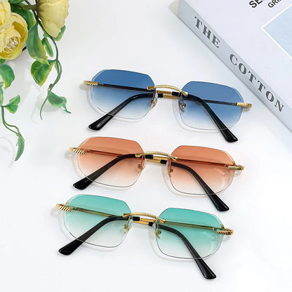 New Retro Rimless Sunglasses Men's Polygon Brand Designer