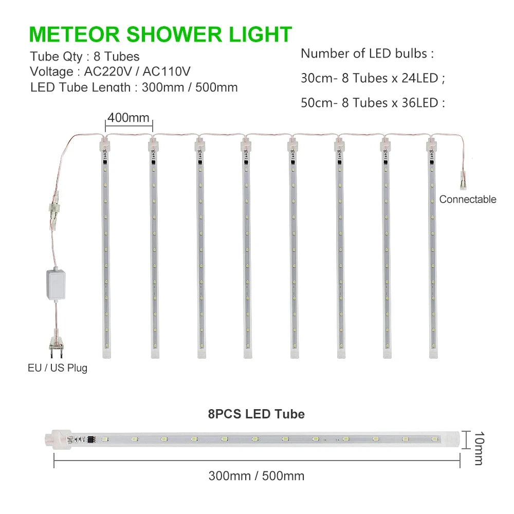 Outdoor LED Meteor Shower Lights Falling Rain Drop